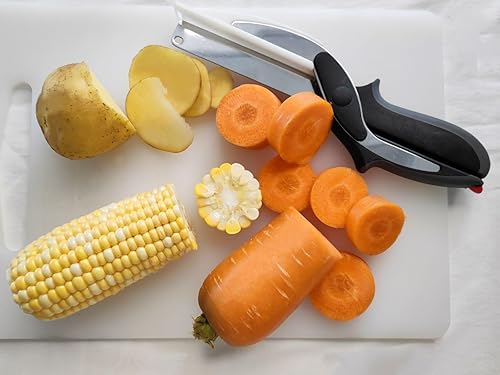 Miniatura 3 de Tijeras para verduras, cortador de alimentos, tijeras de ensalada de acero inoxidable con tabla de cortar integrada, cuchillo de cocina de corte