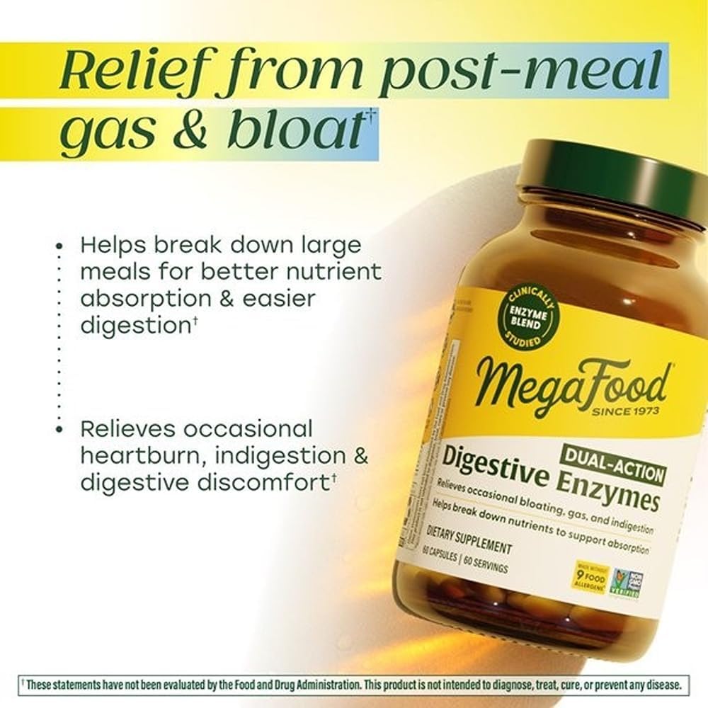 MegaFood Dual-Action Digestive Enzymes for Women & Men - Gas & Bloating Relief for Women & Men - Supports Nutrient Absorption & Digestive Health - Vegan, Gluten Free - 60 Capsules, 60 Servings - Image 3