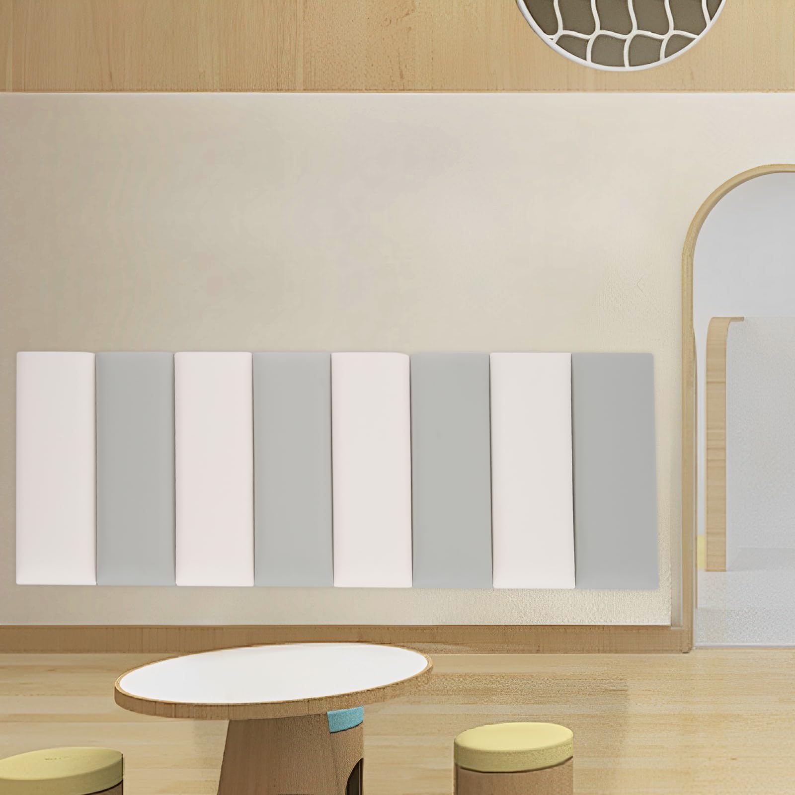 CNCEST Wall Panels Pack of 8, Wall Panels for Interior Decor, Self-Adhesive Wall Panel, Anti-Collision Wall Padding for Classrooms, Daycare Centers, Bedrooms, Or Playrooms (Creamy-White, Gray)
