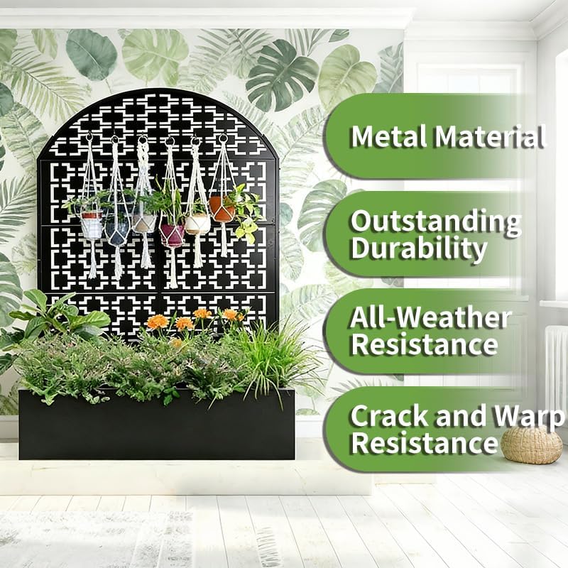 ZeHuoGe Arched Garden Privacy Screen with Planter Box,70.86" Tall Metal Freestanding Fence Planter, Arched Decorative Privacy Screen for Patio, Balcony, Backyard (46" L)