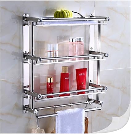 SHOW Inoxidable Cesta de Ducha, Bandeja de baño para Pared, con toallero y Gancho, Estante de Almacenamiento para Cocina,3tier,60cm