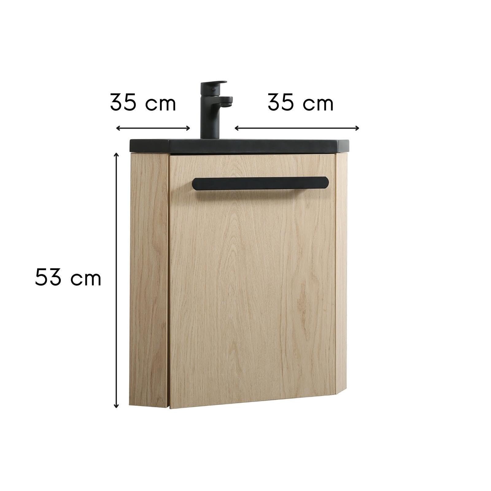 MOB-IN Meuble Lave-Mains SKINO décor chêne avec Vasque Noire + Robinet Noir