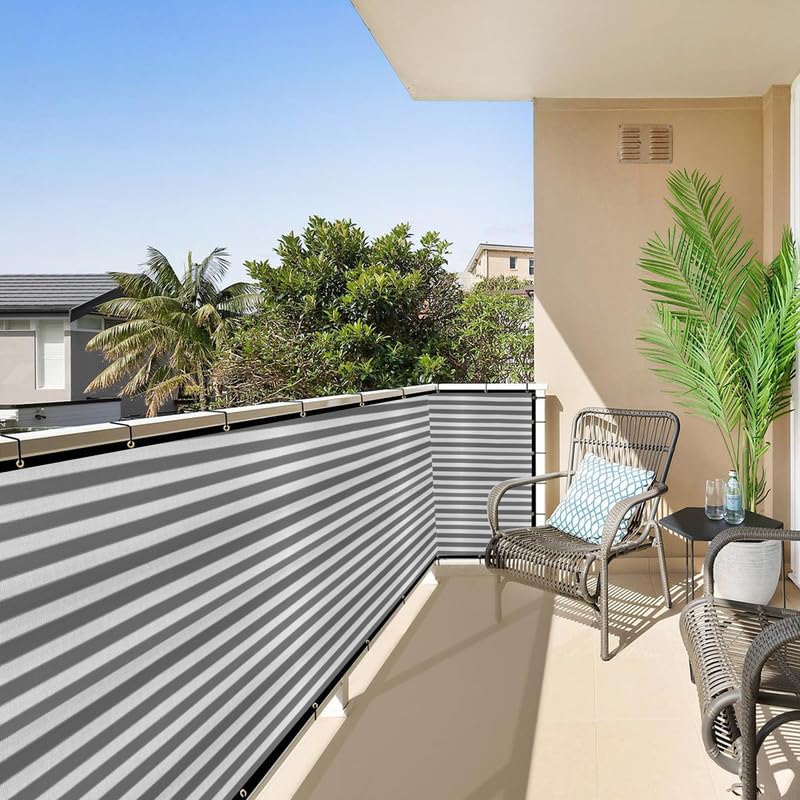 MetDeals HDPE Stripes Balcony Safety Net with Polyester Webbing for Railing | 85% Sun & UV Blockage Balcony Safety Net with Eyelet & Cable Tie for Easy Installation(Grey&White, 2.50X2 MTR)-image-28