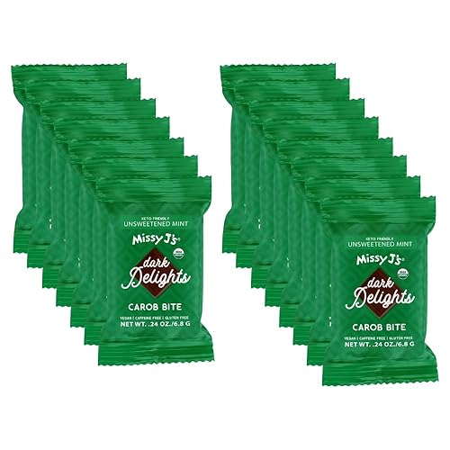 Mini bocados de algarroba oscura sin endulzar, 15 paquetes, veganos y sin gluten, deliciosa barra de algarroba perfecta para aperitivos y golosinas