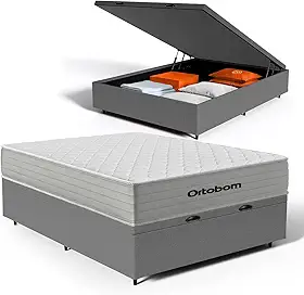Cama Box Baú com Colchão de Molas Ensacadas Ortobom One Face Plenno Superpocket (Cinza, Casal)