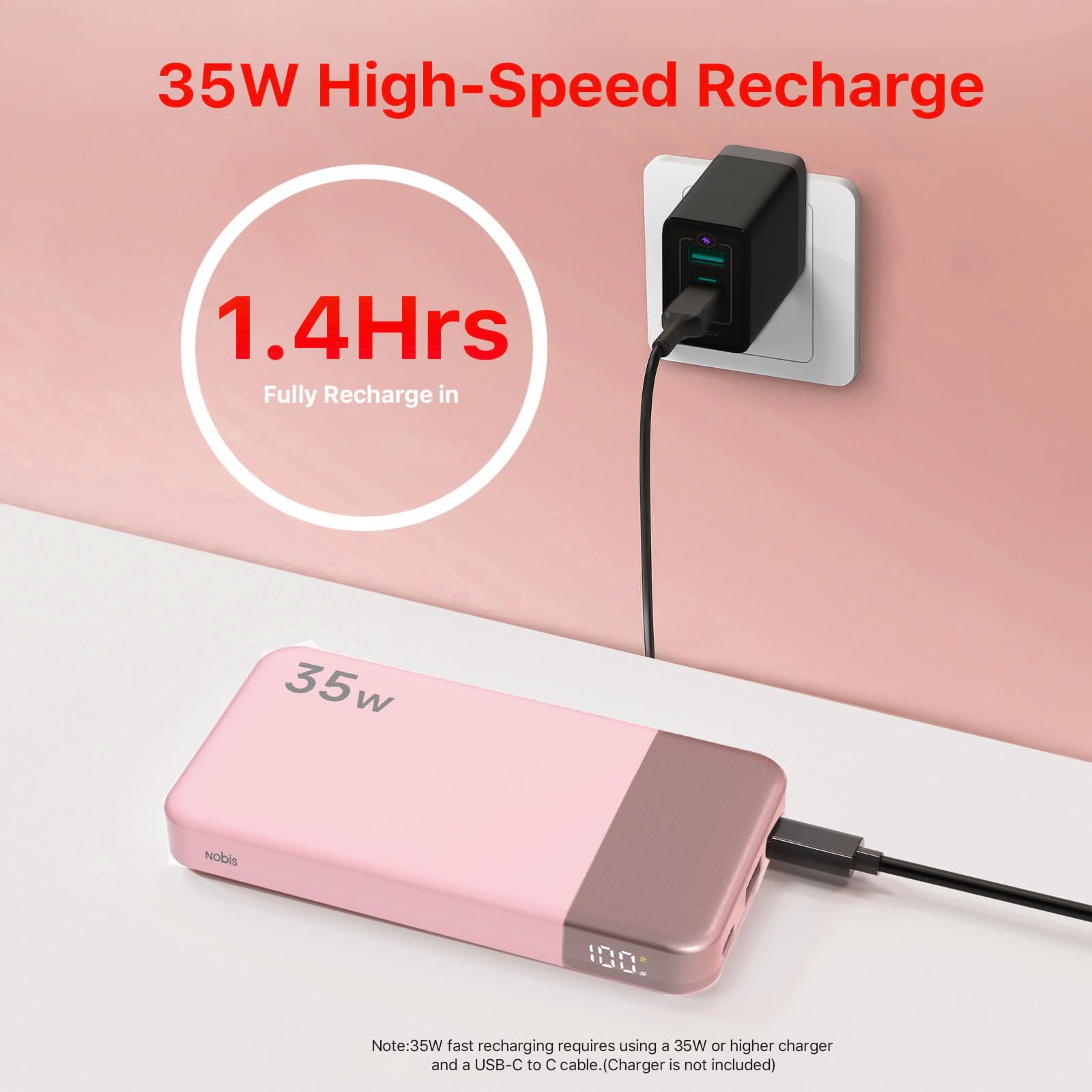NOBIS 35W Powerbank 20000mAh: Draagbare Oplader met USB-C Snelladen, Digitaal LED Display & 4 Poorten. Compatibel met Laptops, Tablets, Smartphones en Meer (Groen