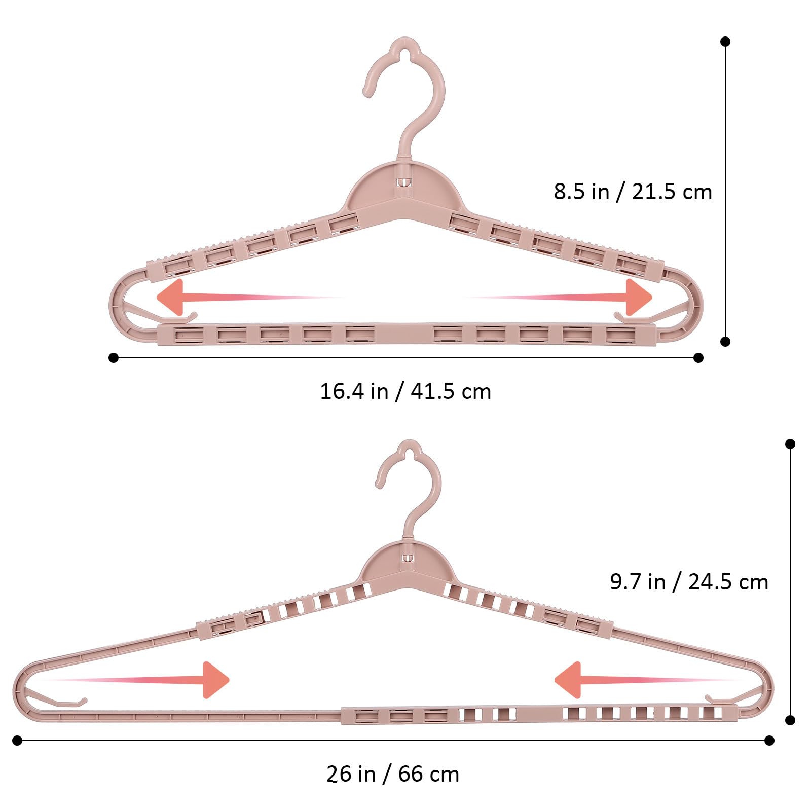 Perchas Ajustables de PP para Ropa Diseño Extensible y Estructura Resistente, Paquete de 8 Piezas en Color Rosa Apariencia Simple y Elegante para Armario