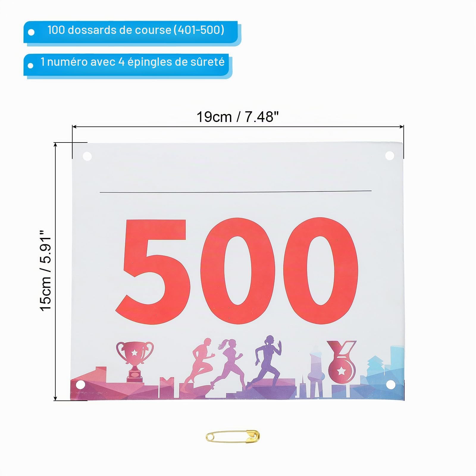 PATIKIL Numéros de Dossard de Course Indéchirables 7X6 Pouces, 401-500 Médailles Numéros de Compétiteur de Course Imperméables avec Épingle de Sûreté