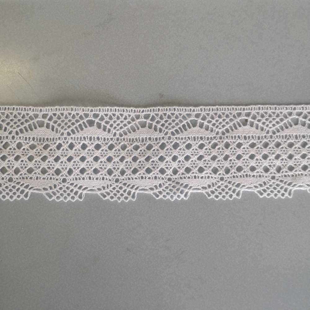 PIZZITALIANI Spitzenband - Klöppelspitze WEISS, Höhe 5 cm x 10 m, Spitzenbordure Baumwolle, Dekorative Bänder für Dirndl, Trachtenkleid, Hochzeitsdekorationen & Bastelarbeiten, Made in Italy