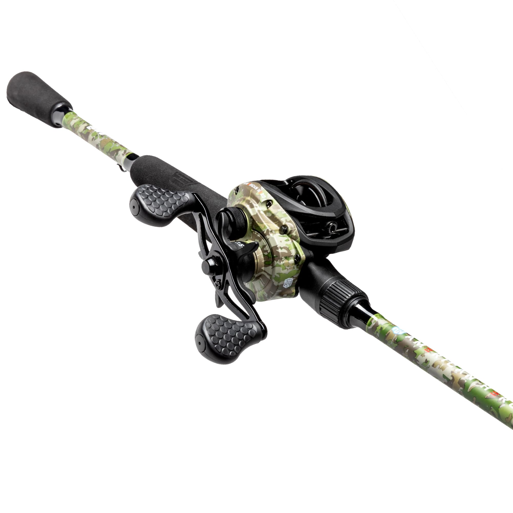 Lews American Hero Camo Baitcast Reel and Fishing Rod Combo, IM7 Graphite Rod, 5+1 Bearings, 7.5:1 Gear Ratio, One-Piece Graphite Frame, Camo/Black