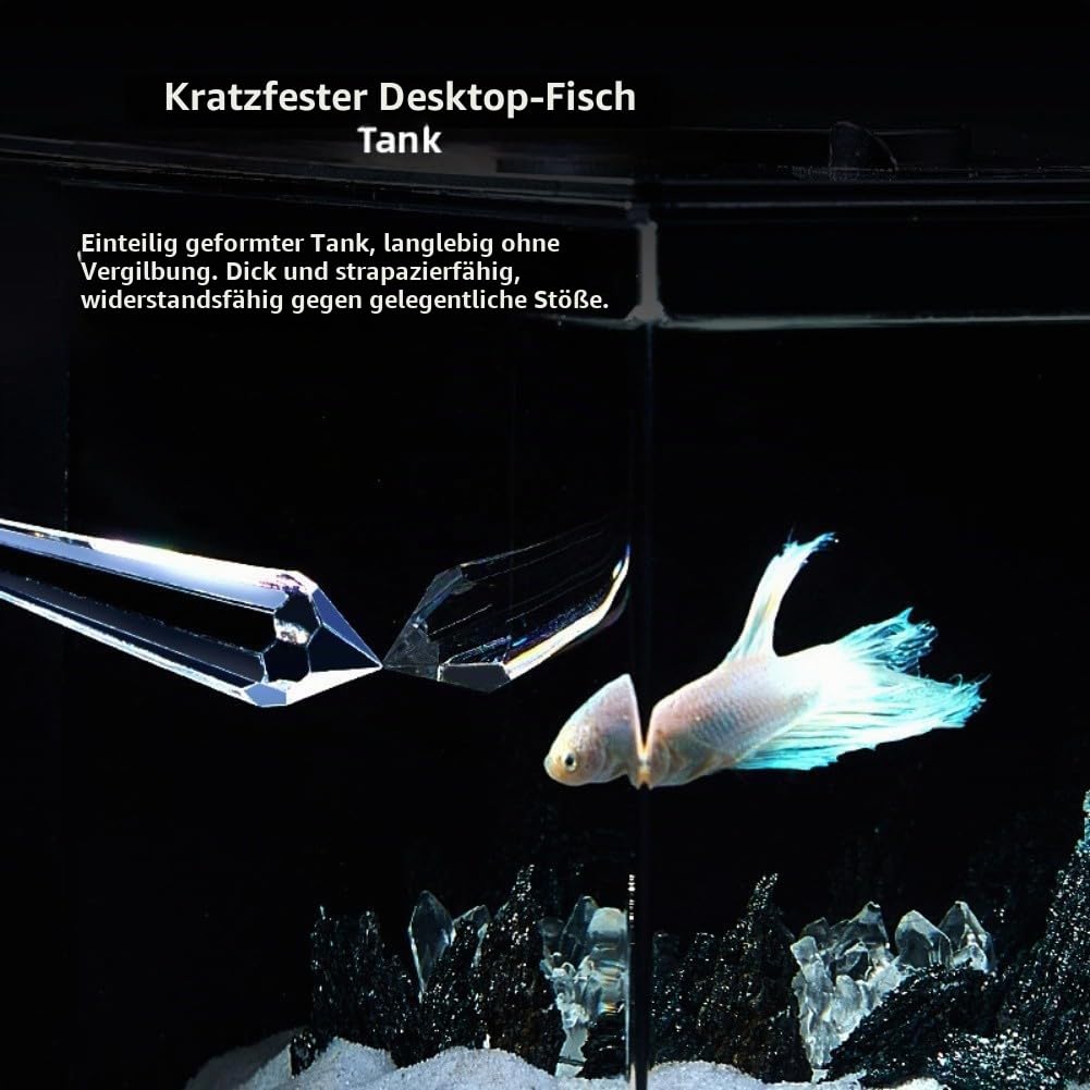 Selbstzirkulierendes Aquarium mit LED-Licht und Filterpumpe, Desktop-Aquarium-Set für Heimbüro, geräuscharmes zylindrisches Kunststoff-Ökosystem-Becken für Anfänger (S)