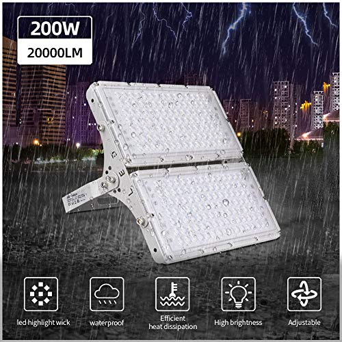 Projecteur LED,Projecteur Led Exterieur 200W,LED Projecteur Lumière Extérieur IP66 Imperméable, Lampadaire Exterieur Blanc Froid 6500K, Luminaires extérieur 16000lm pour les entrepôts, Jardin, Garage