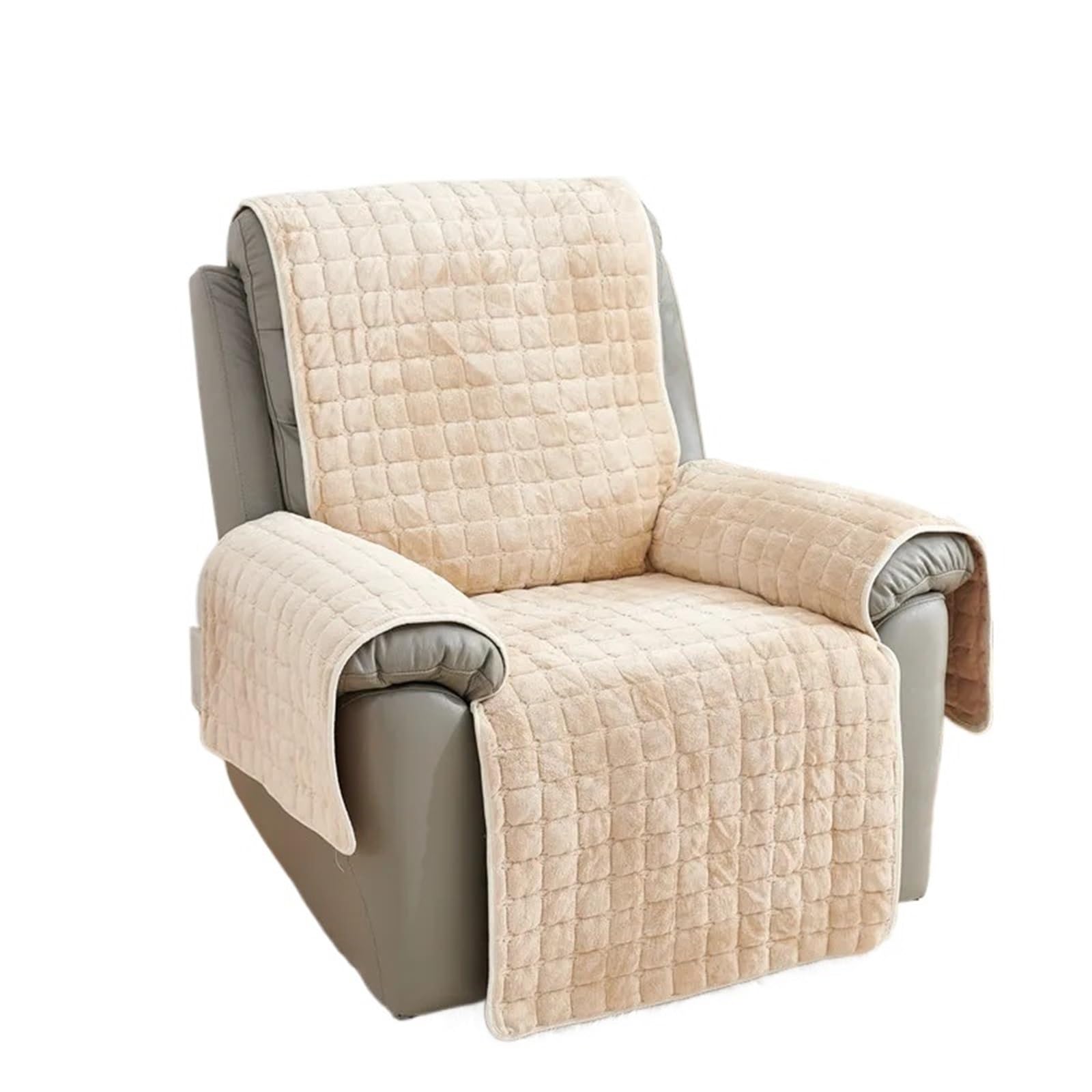 WJIAYAO Thick Plush Recliner Chair Cover 1/2/3 Seat Recliner Sofa Cover Flannel Armchair Case Plush Non-Slip Relax Chair Slipcovers Home Decor(Beige,2 Seat (116x190cm))