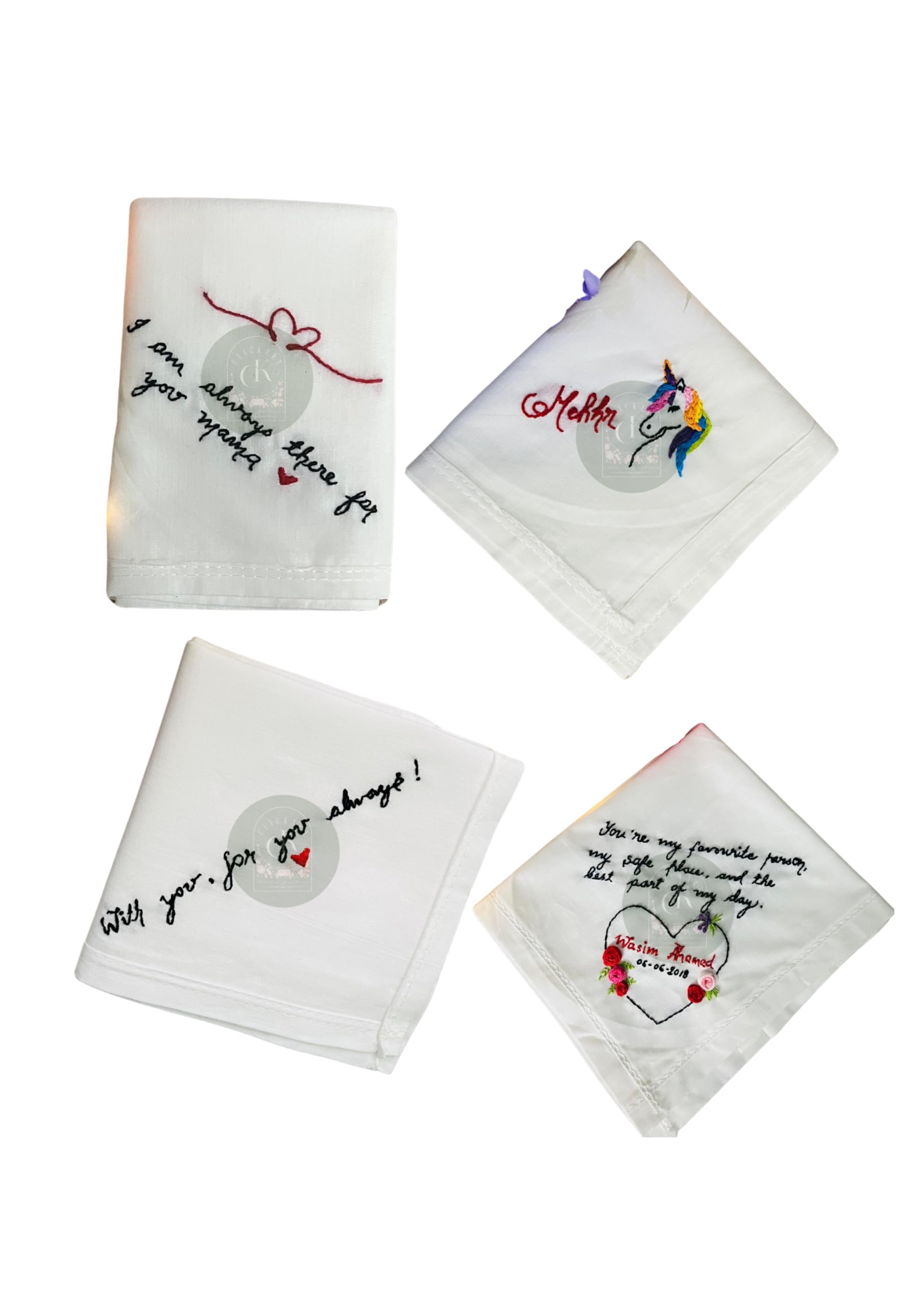 Handmade PERSONALISED Embroidered Hand-crafted 100% Pure Cotton Handkerchief (12x12 inches) | Thoughtful Gifts | Unique gift Ideas | Special Message Gifts-image-32