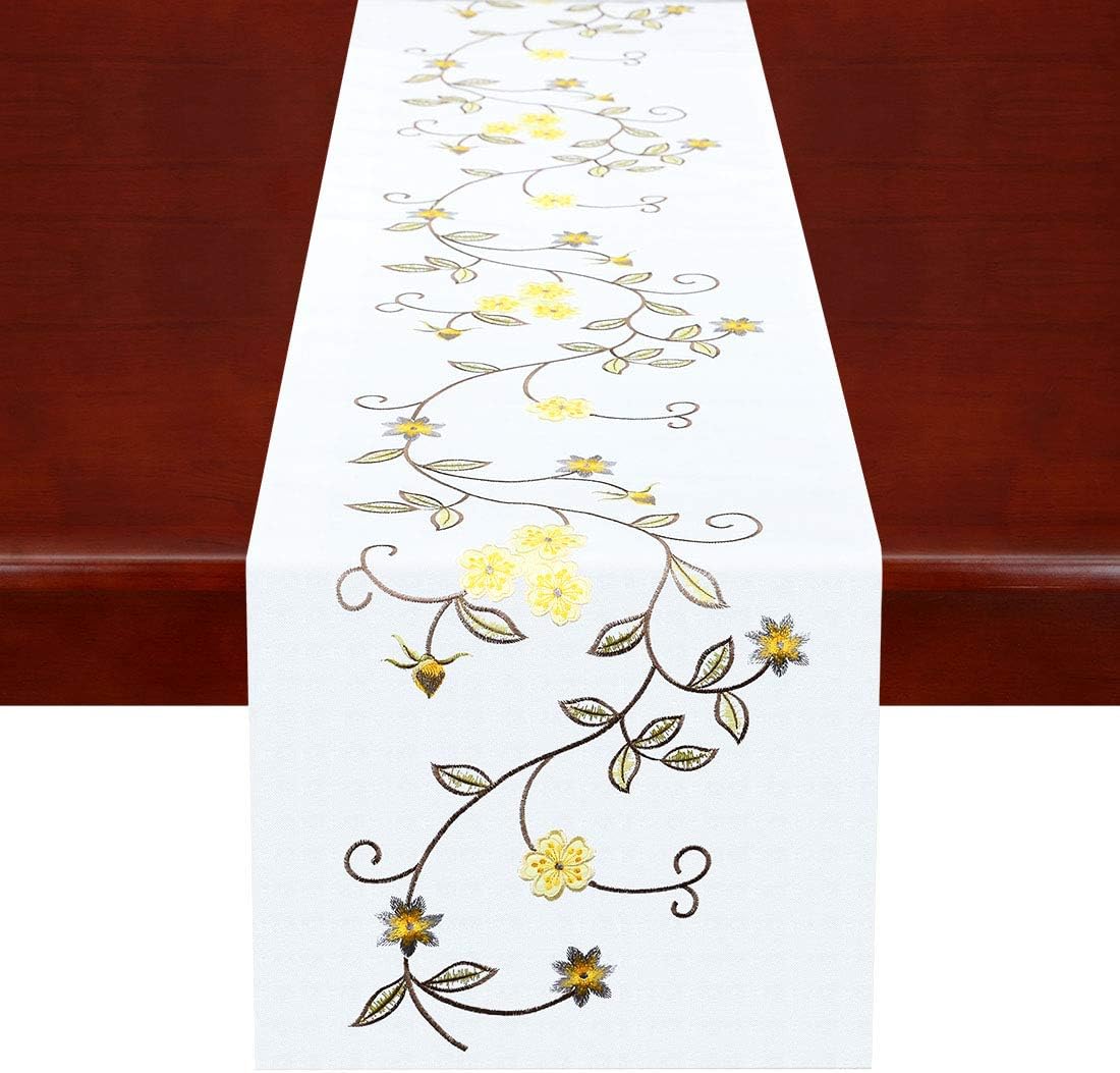 Simhomsen Double Thickness Rustic Embroidered Floral Table Runners for Spring and