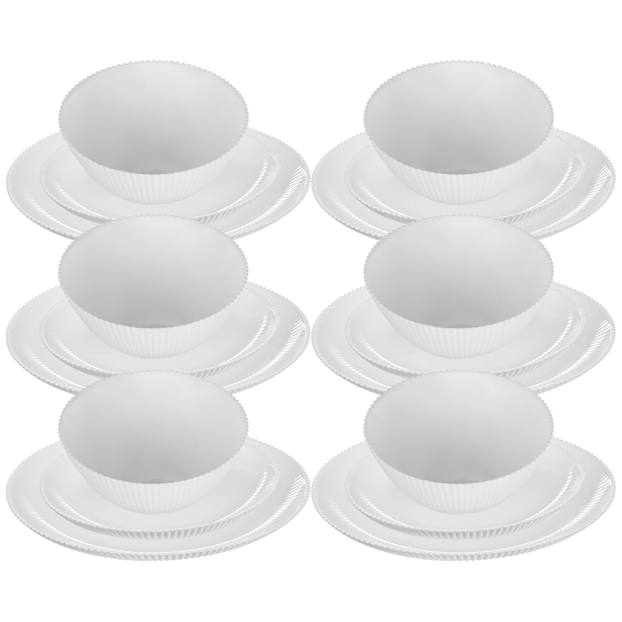 KADAX Vajilla para 6 personas, 18 piezas, de cristal opal blanco, con cuencos para sopa, platos llanos y platos de postre, apto para lavavajillas (blanco)