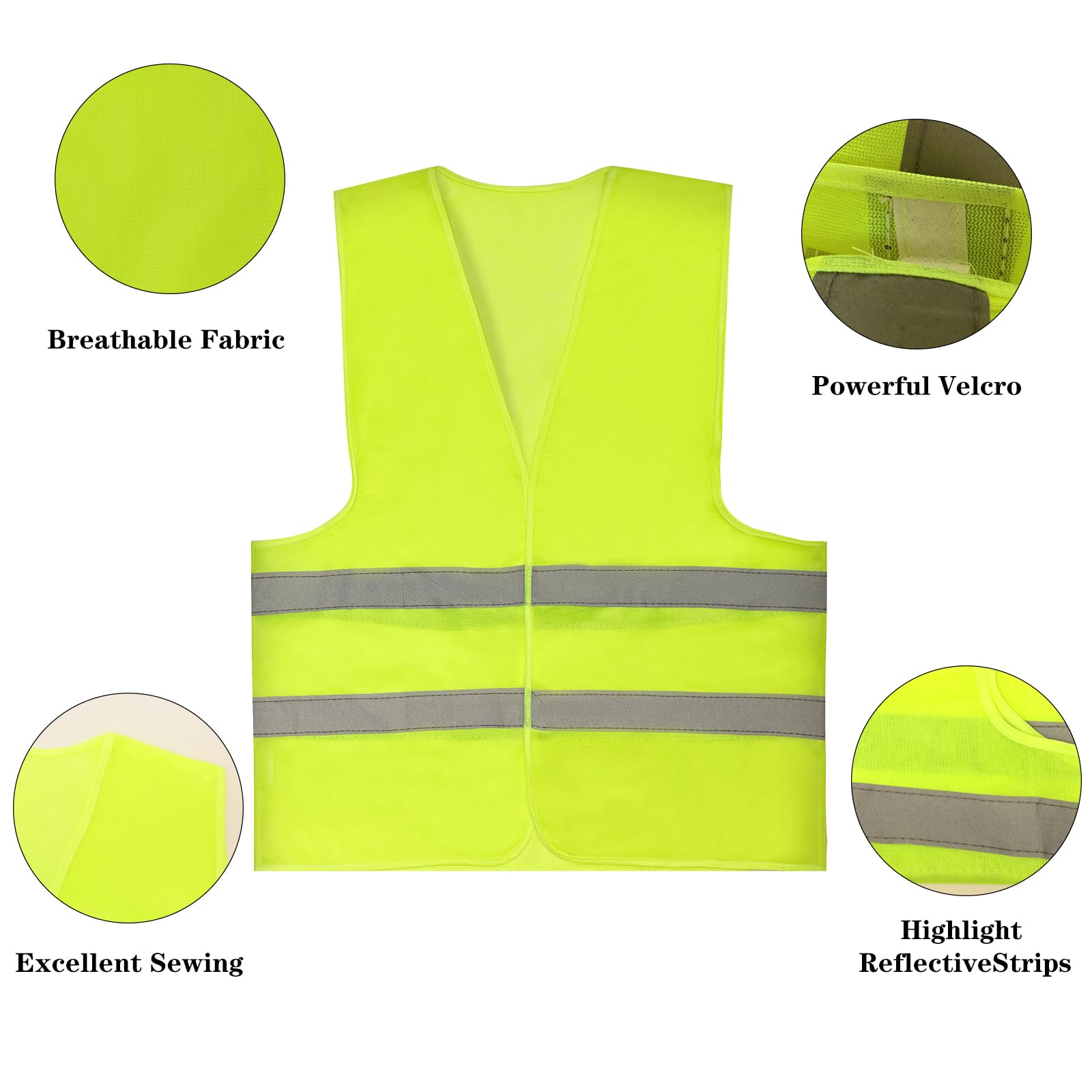 5 Gilet Alta Visibilità - Giubbotti Riflettenti Per Auto, Lavoratori, Ciclisti - Giallo Fluorescente - Foto 11