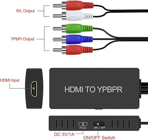 Vista 29 de Dingsun Convertidor de componentes a HDMI, adaptador de convertidor YPbPr/RGB+R/L a HDMI, compatible con 720P/1080P para DVD, VSH, reproductor