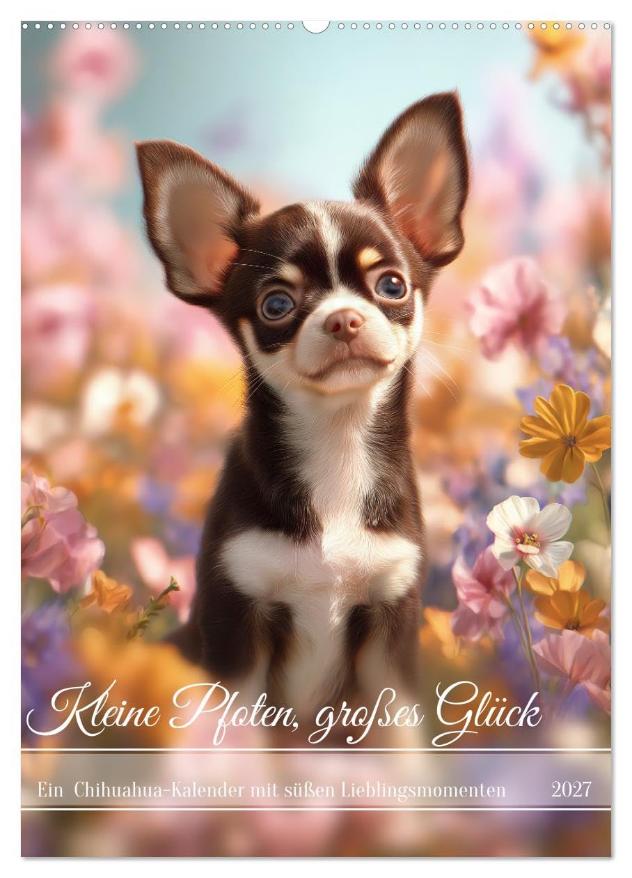 Kleine Pfoten, großes Glück (Wandkalender 2027 DIN A2 hoch), CALVENDO Monatskalender: Dieser Chihuahua-Kalender zeigt die süßesten Fellnasen in ... herzerwärmenden Momenten. (CALVENDO Tiere)