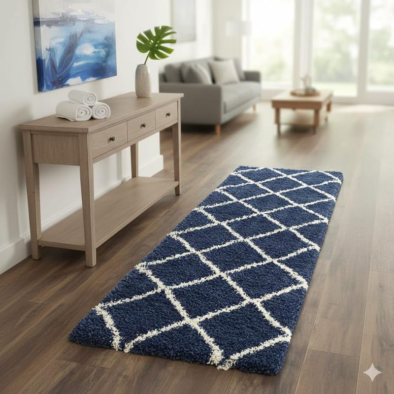 Image of Polyester Fluffy Fur Rugs & Modern Shaggy Floor Carpets for Living Room,Sofa Area,Hall,Kids Room,Guest Room | Elegent Bedside Runners for Besdroom(2x5 Feet Blue Box)