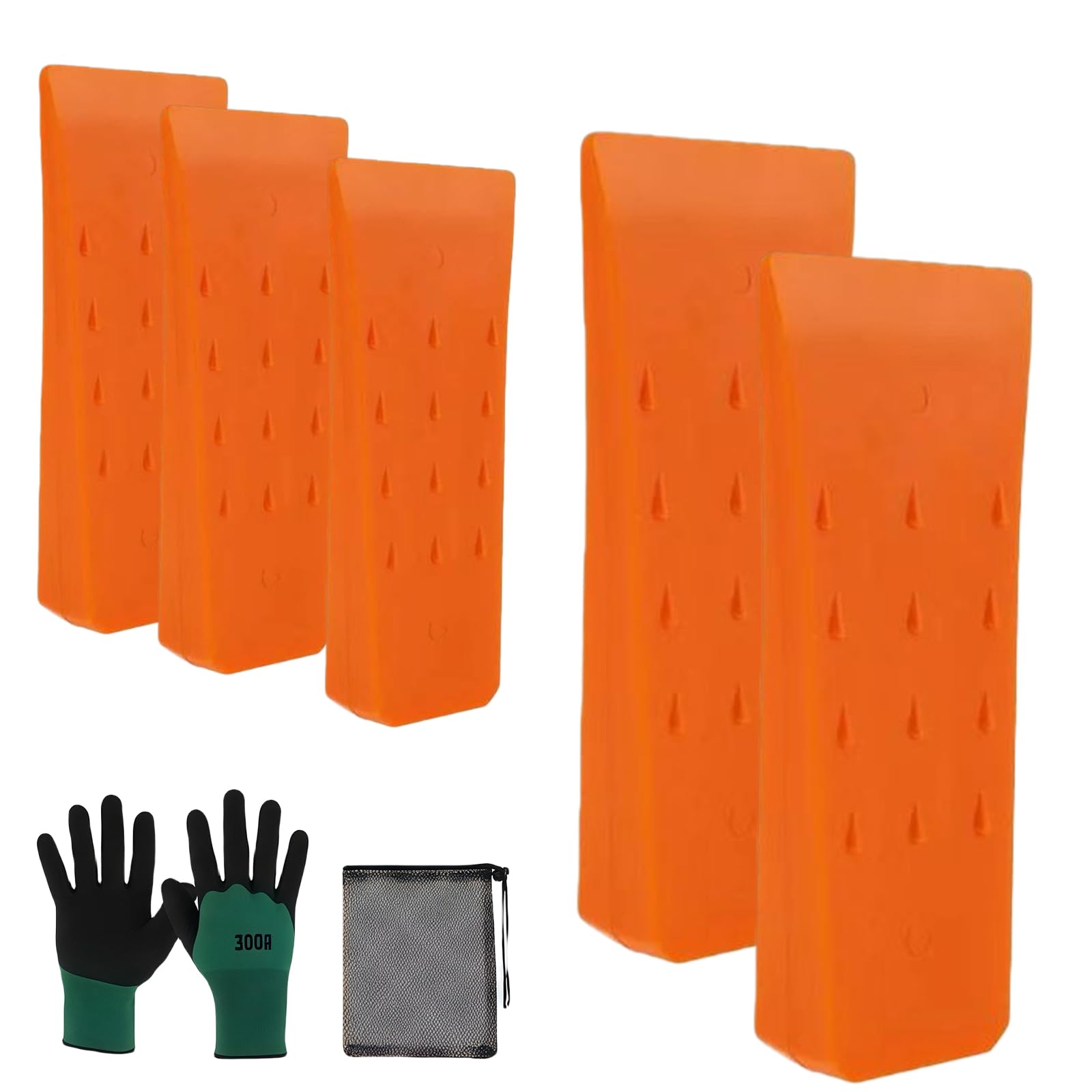 Lot de 5 cales d'abattage en plastique - 15,2 cm + 20,3 cm - Antidérapantes - Avec sac et gants - Accessoires de bûcheron - Cales pour abattre les arbres de manière contrôlée
