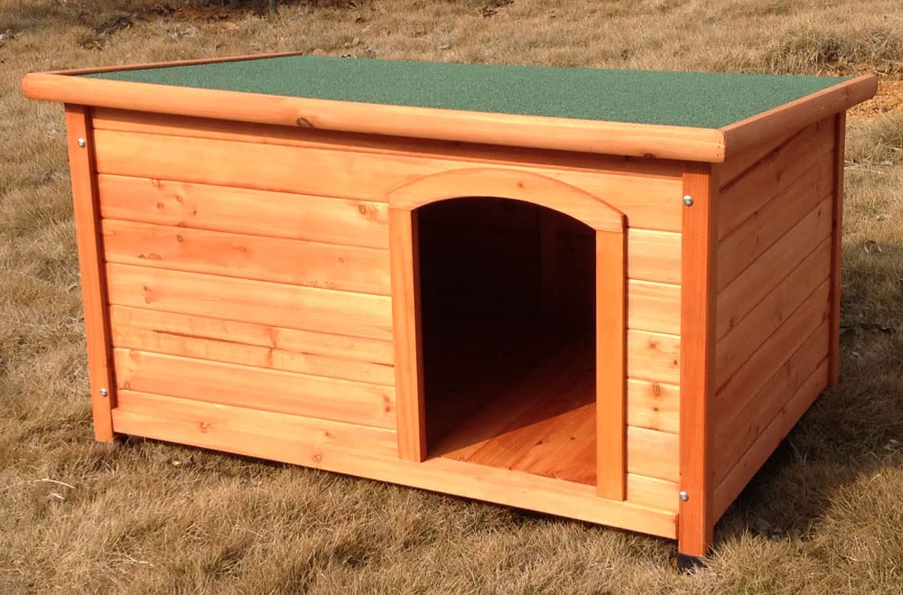 Animal Valley Natura - Casita de perro con techo plano - Madera y alquitrán - 116 x 82 x 79 cm - Talla XL - Beige y Verde - para perros de tamaño mediano