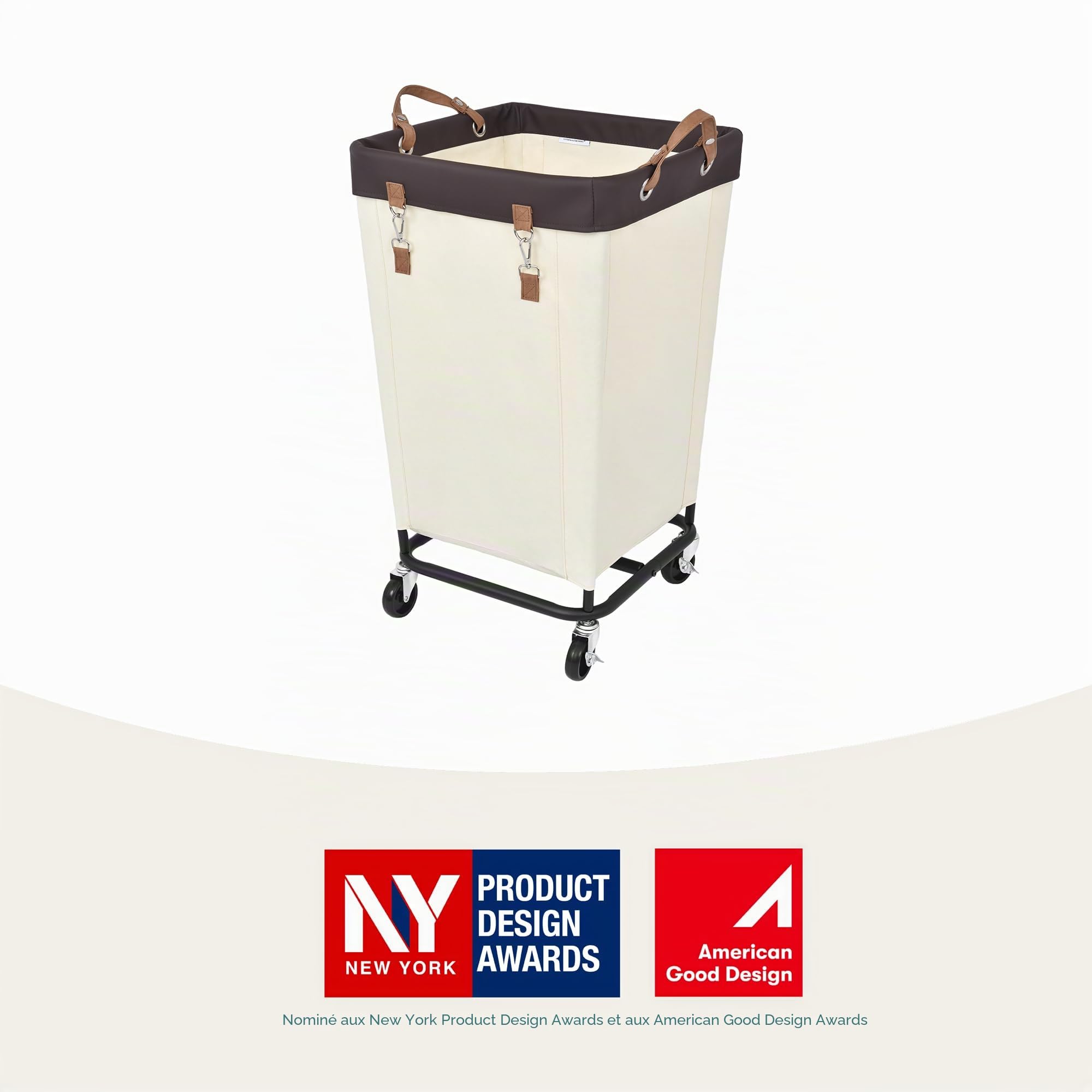StorageWorks Panier à linge 160L avec roulettes, grand panier roulant pour organisation du linge, panier à linge sale pour hôtel, maison, placard, dortoir, beige blanc