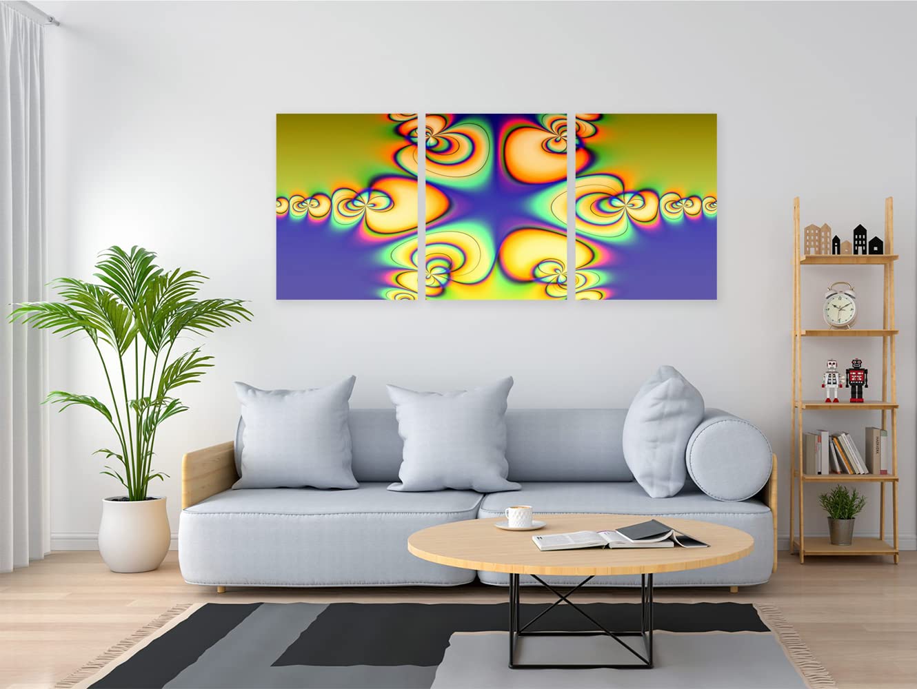 VERRE ART Wood Framed Canvas - Wall Decor for Living Room, Bedroom, Office, Hotels, Drawing Room (46in X 27in) - Fractal Magical Colors Abstract