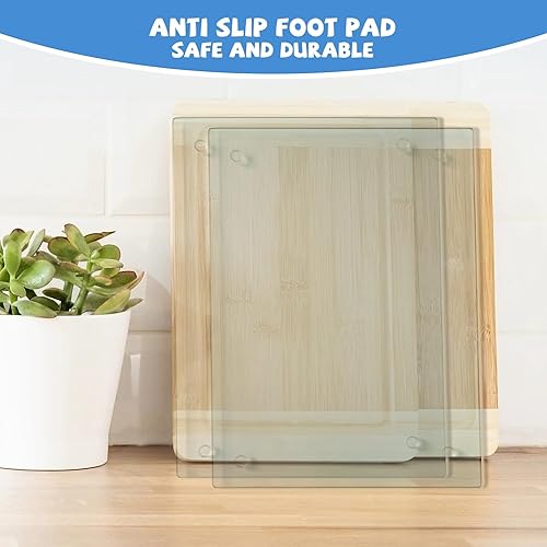 Miniatura 7 de Tabla de cortar de vidrio templado para cocina, tablero de vidrio transparente para encimera, resistente al calor, con pies antideslizantes, 12 x 16