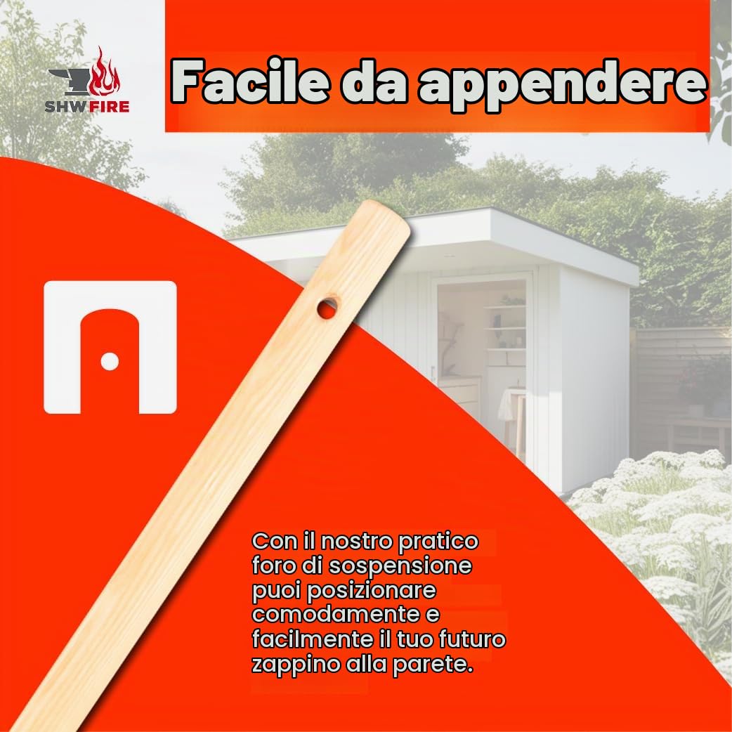 SHW-FIRE 59001 - Zappa da giardino a forma di cuore, larghezza 18 cm, in acciaio forgiato con manico in frassino lungo 135 cm
