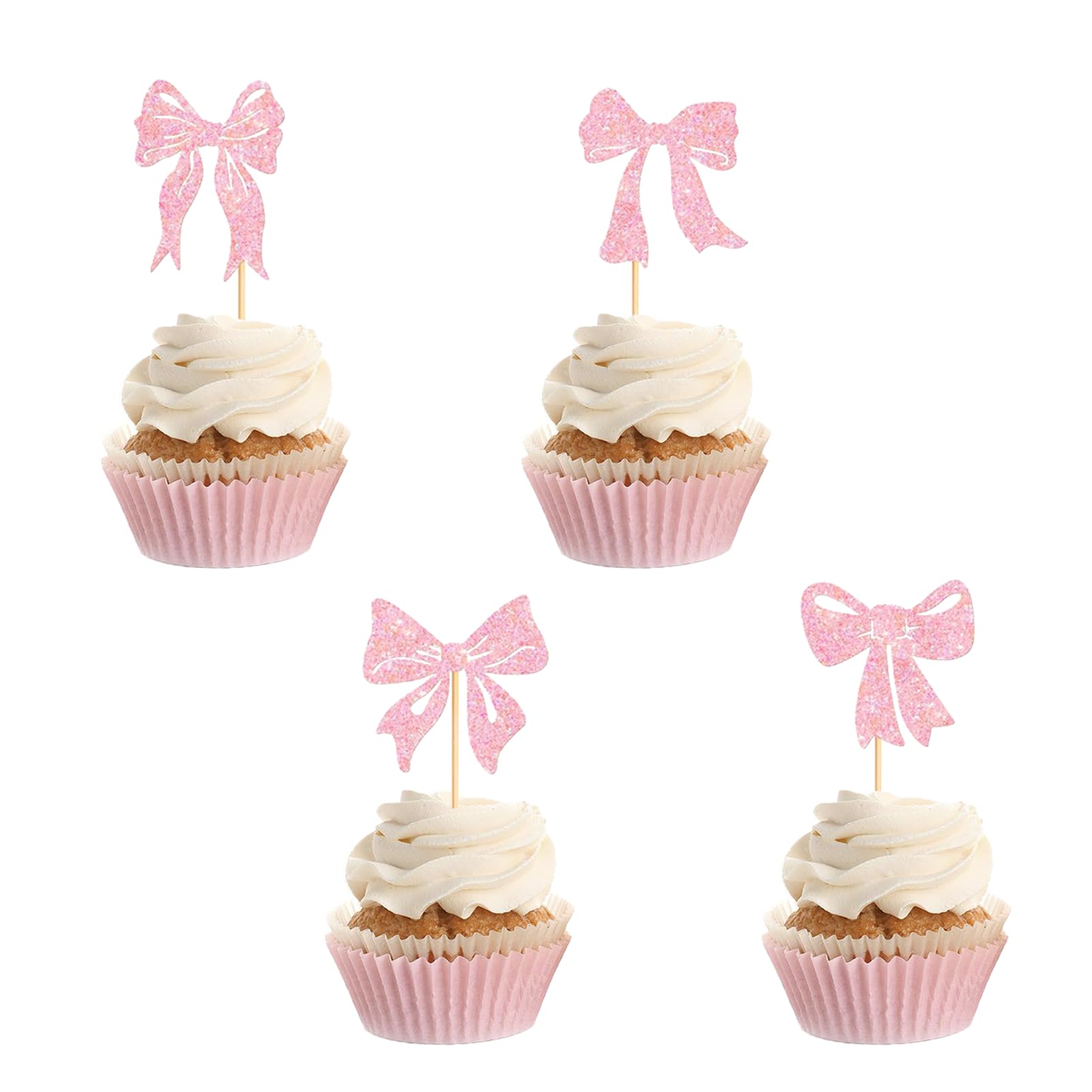 36PCS Bow Cupcake Toppers Bow Tie Glitter Pink Cake Toppers Decoration for Bowknot Theme Party Girls Birthday Party Baby Shower Supplies