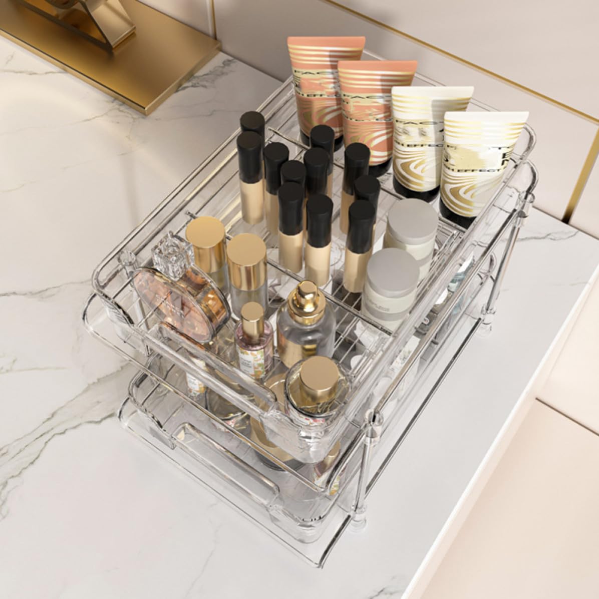 CHILDWEET Organizador de Baño de Dos Niveles Cajón Deslizante