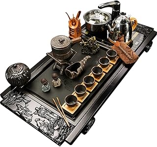 ZATTYDV Juego de té Kungfu, Tetera automática para el hogar, Estufa eléctrica, Taza de té, Mesa de té para la Ceremonia del té, Bandeja de té de Madera Maciza, Juego de