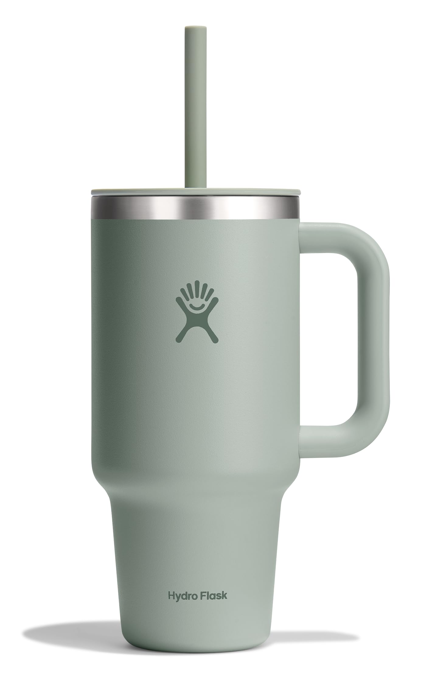 Hydro Flask Travel Tumbler with Handle, Lid and Straw - Insulated Stainless Steel in 32 Oz Tonal Agave Green