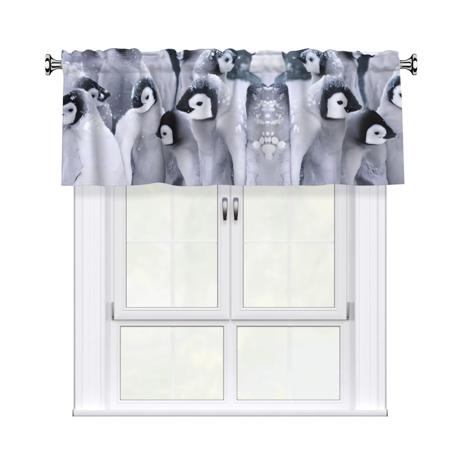 WHJDPP Cute penguin Prints Charming Kitchen Window Cover – 54x18 Inch Peach Skin Valance with Decorative Print