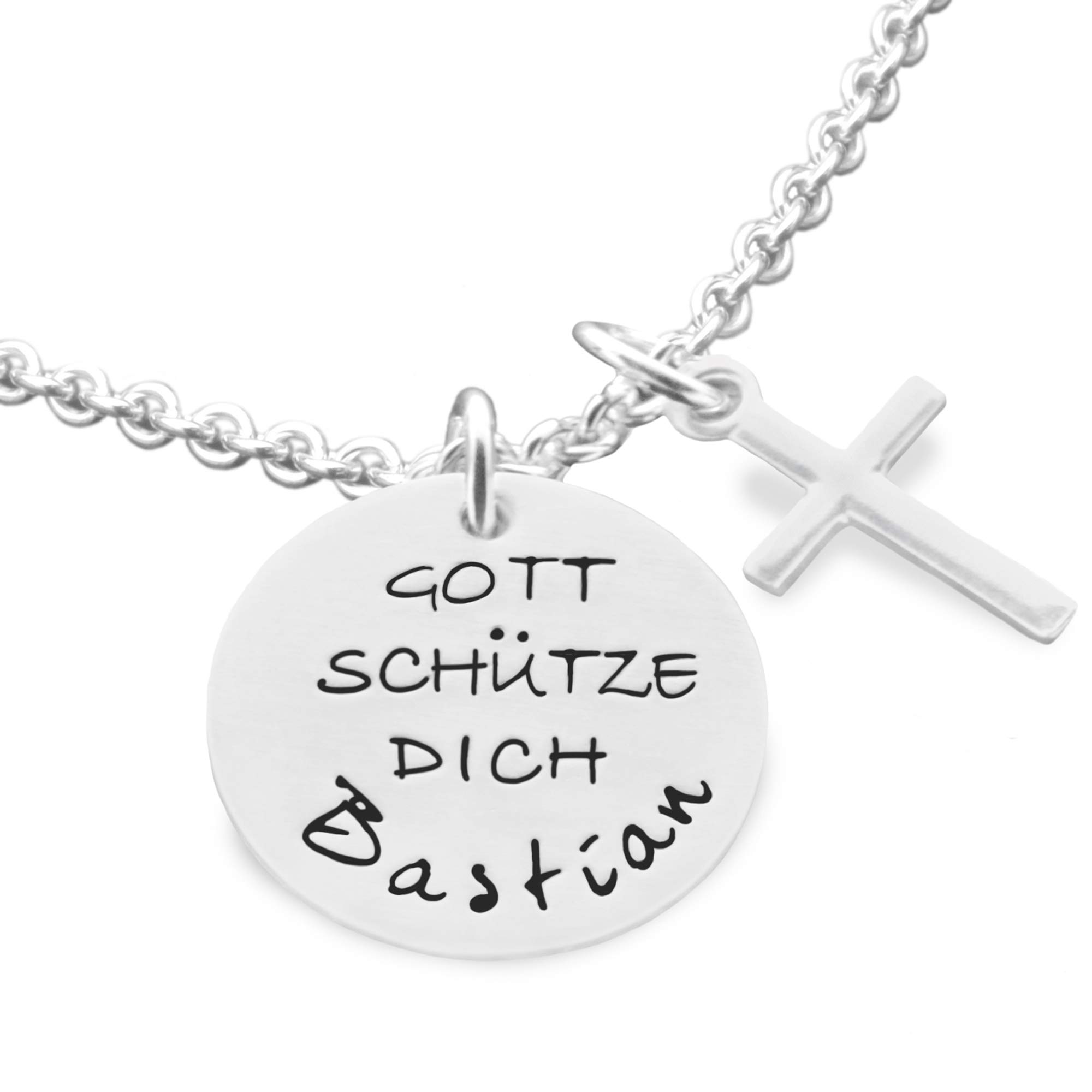 Taufkette Taufschmuck Junge Gravur GOTT SCHÜTZE DICH Kreuz 925 Silberkette personalisiertes Taufgeschenk Kreuzanhänger Spruch Name