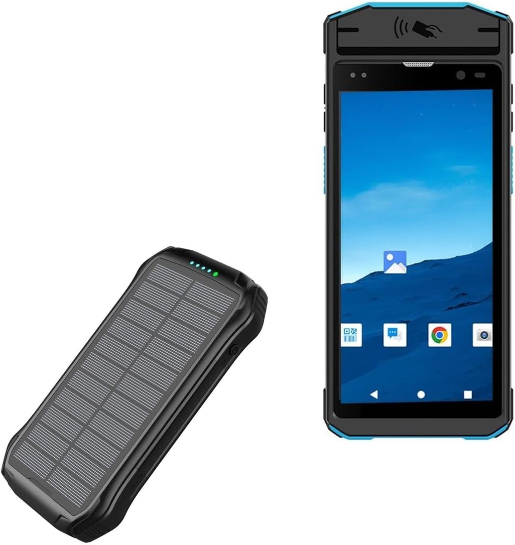 BoxWave Charger Compatible with Kcosit K58 (5.5 in) - Solar Wireless Rejuva PD Power Pack (16000mAh), Solar Powered Backup Power Bank - Jet Black