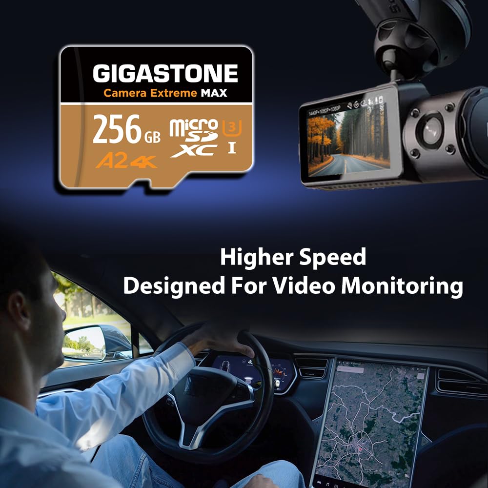 GIGASTONE 256 GB karta micro SD Camera Extreme MAX, do 160/130 MB/s, karta pamięci MicroSDXC do DJI, Gopro, Insta360, Dashcam, wideo 4K, UHS-I A2 V30 U3 z adapterem