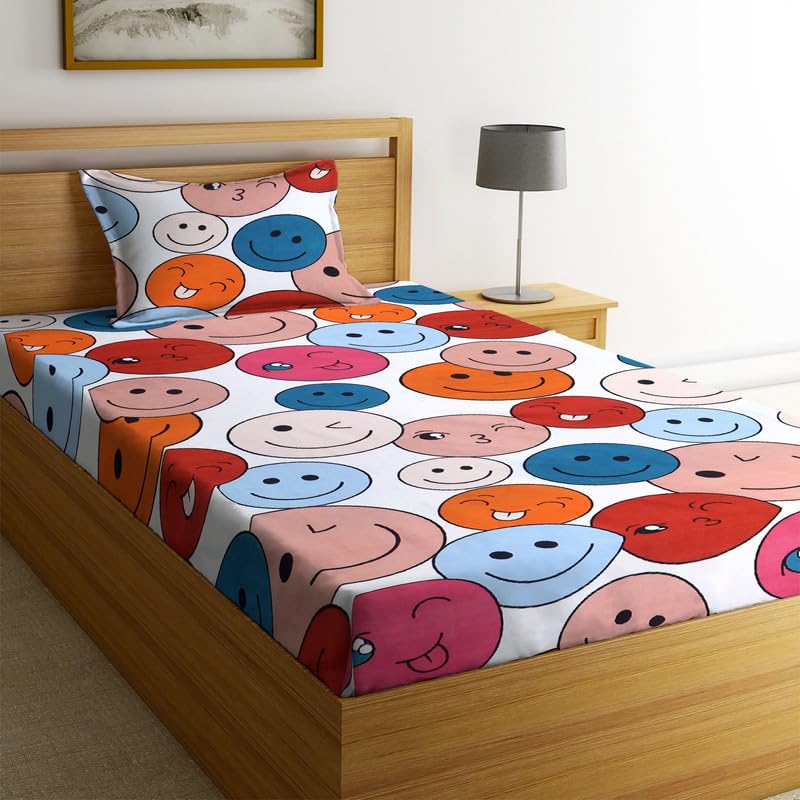 NHD HOME Premium Glace Cotton 220 TC Flat Single Bedsheets Breathable | Wrinklefree (Size-60 X 90 Inch) with 1 King Size Pillow Covers (Size-17 X 27 Inches, Cartoon, Red & White) (B0CJ5QSQ1S) Amazon Price History, Amazon Price Tracker