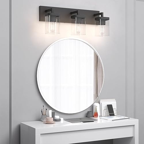Miniatura 8 de Accesorios de iluminación de baño sobre el espejo, diseño cuadrado y placa trasera grande rectangular, 3 luces Morden van, accesorios de iluminación