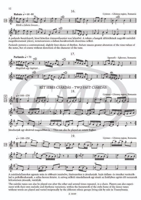 Tul a vizen. Folk Music for Shepherd's Flute Hungarian and Romanian tunes arranged for recorder, flute, clarinet, oboe, tarogato or saxophone (Recorder, Recorder, Flute, Flute, Oboe, Oboe, Clarinet, Clarinet, Saxophone, Saxophone, Tarogato, Tarogato, Other Folk Instruments, Other Folk Instruments) - Image 2