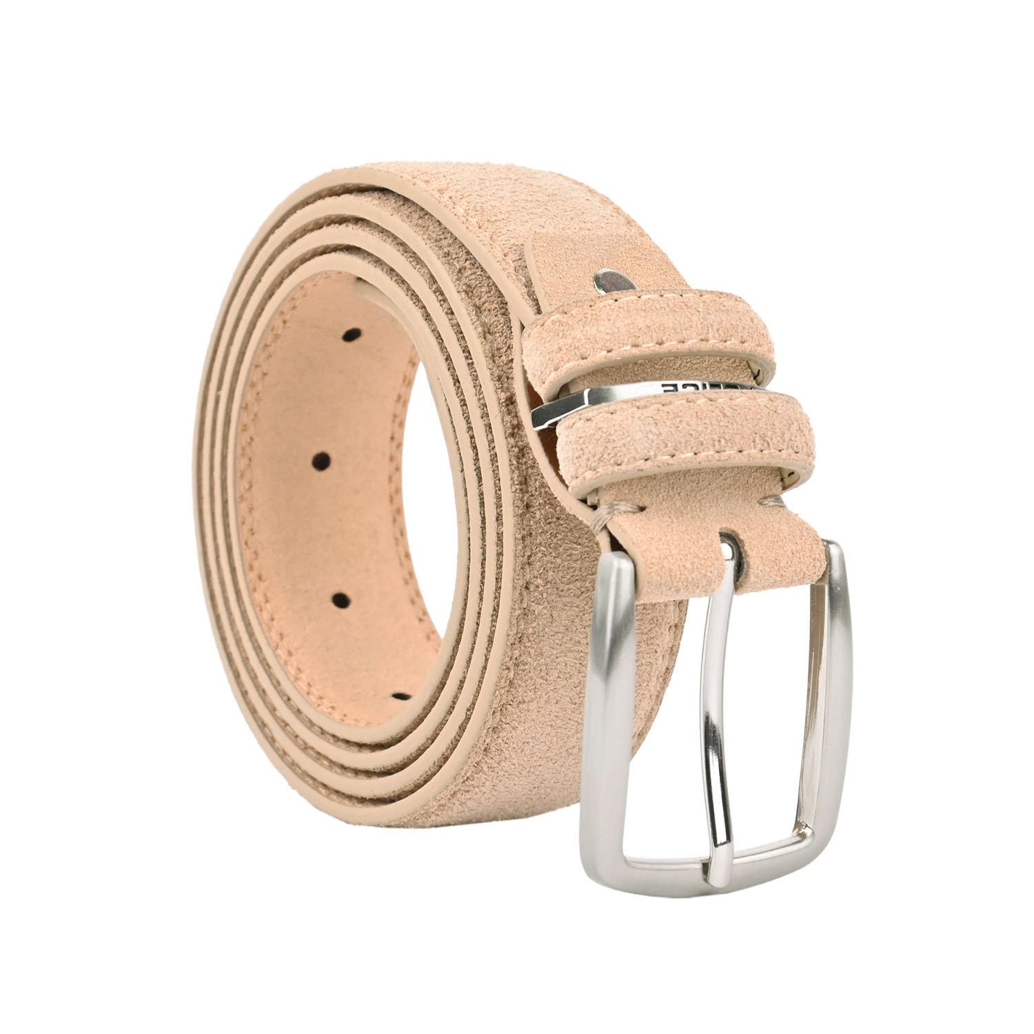 Police Men's and Women's Suede Belt, Real Leather, Shortenable, 3.5 cm High, beige, 125 cm (tg 52-56)