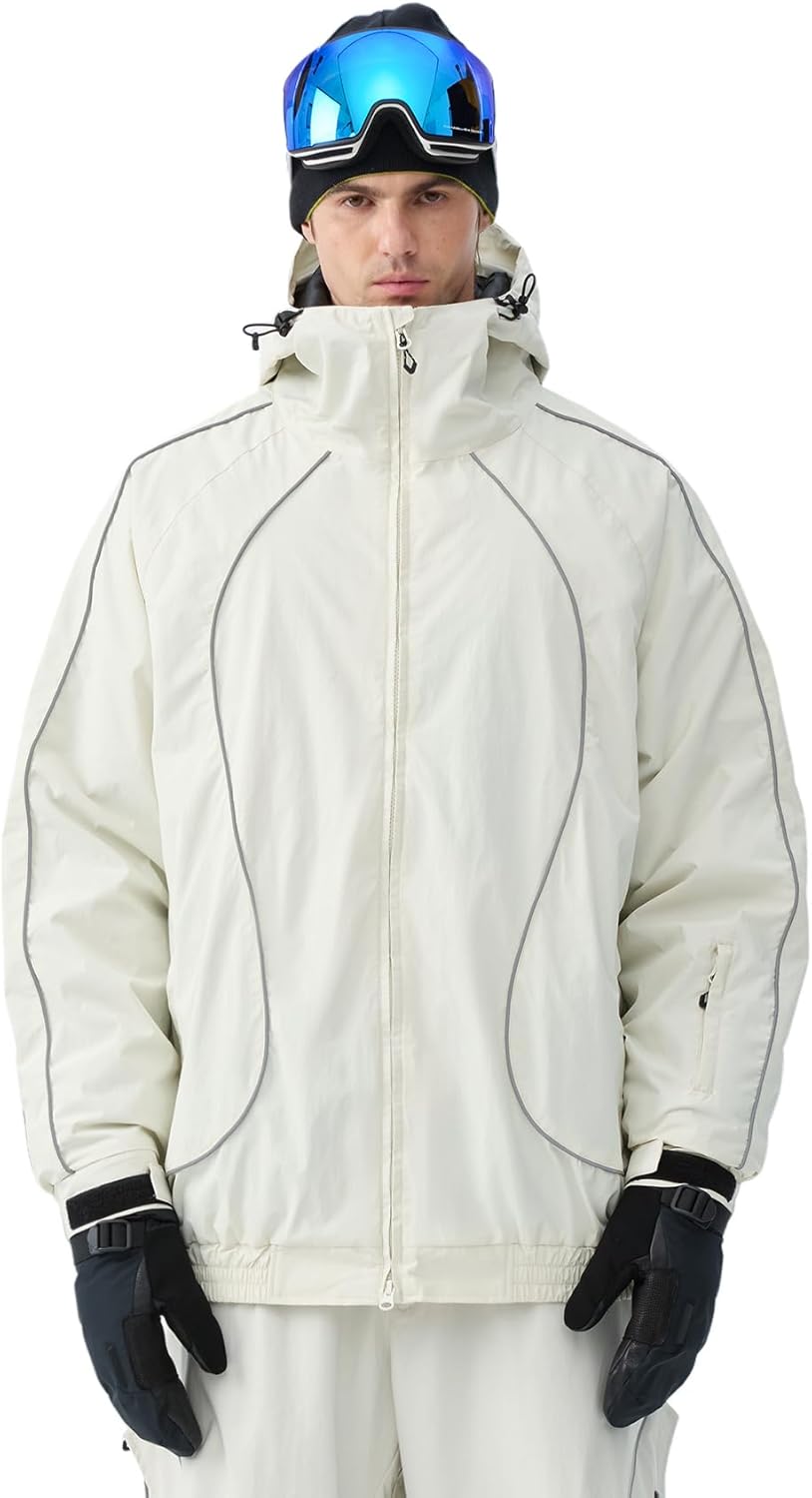 GSOU SNOW Men Ski Jacket Women Baggy Snowboard Jacket Snow Coat Mountain Jacket Hooded Waterproof Windproof Reflective Strip