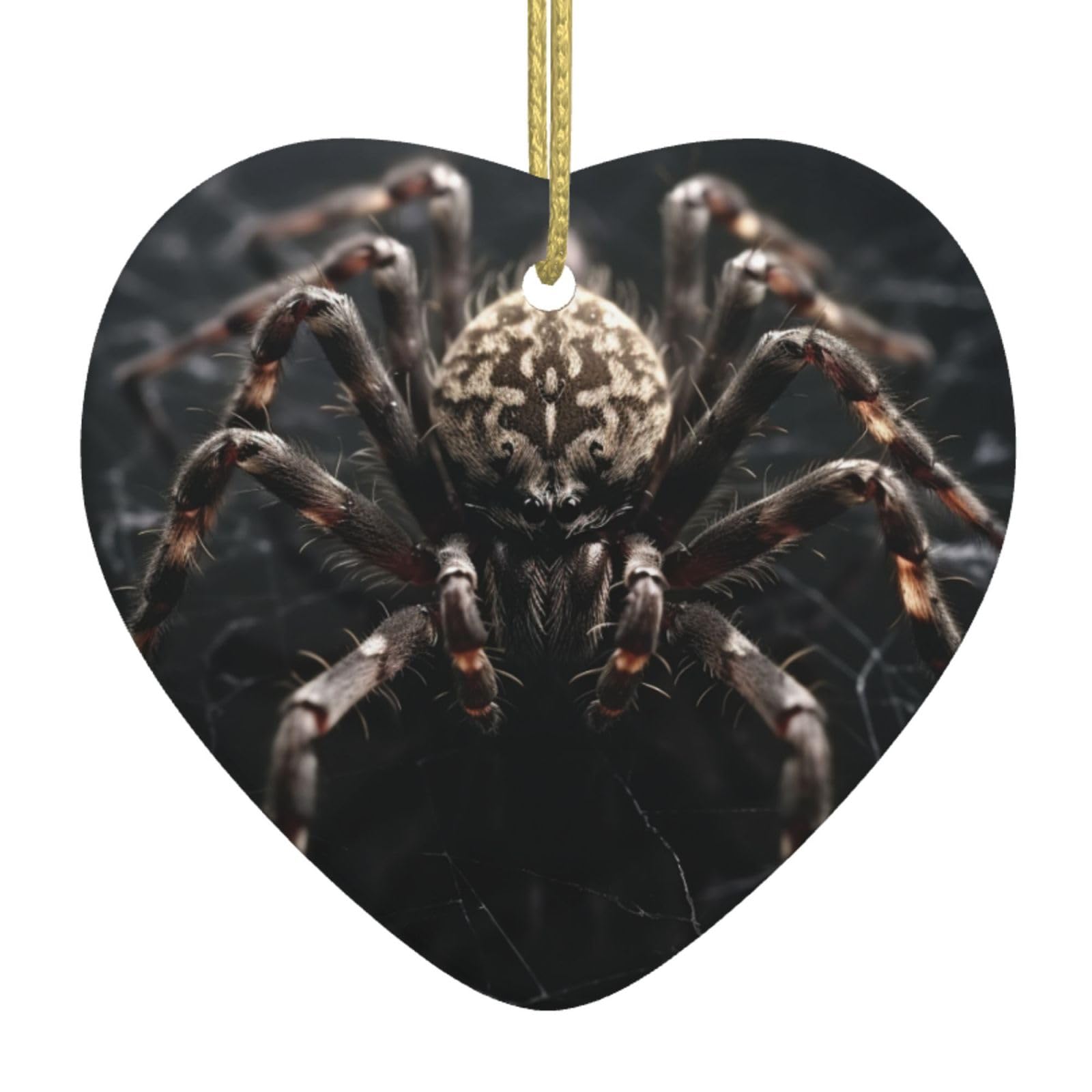 Ceramic Christmas Tree Hanging Ornaments with Gold Ropes Christmas Tree Decorations Heart Ceramic Scary Spider Pendant Keepsake Decorations for Holiday Xmas Gift Ideas
