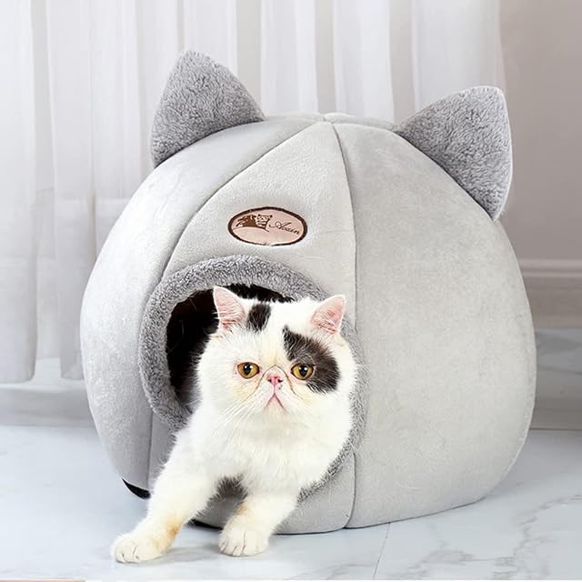 Cat Cave Bed, Cat Bed Tent for Cats Small Dogs, Soft Indoor Enclosed Covered cozy Tent/House for Cats, Kittens, Semi-Enclosed Cat Bed House,Cat Sleeping Cave,Cat Cushion Bed