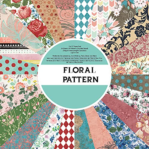Vondyu Cardstock 12"×12" Double-Sided Scrapbook Paper Pad,Baroque Floral Card Stock Flower Pattern Premium Prints Background Paper-220Gsm Acid-Free Paper Pack Cardmaking Scrapbooking Supplies-24 Pages #TOP28