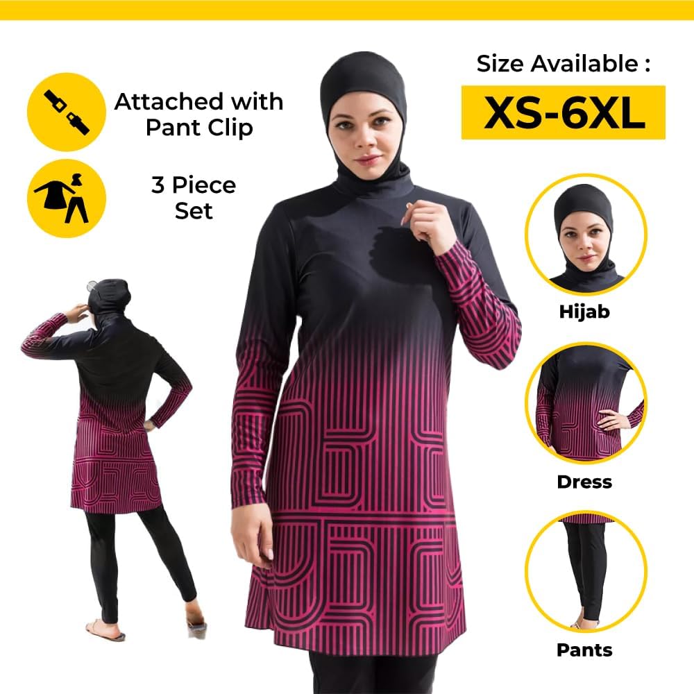 Dalaura Muslim Burkini Swimsuits for Women 3-Piece Set with Hijab – Full Coverage Modest Swimwear for Women