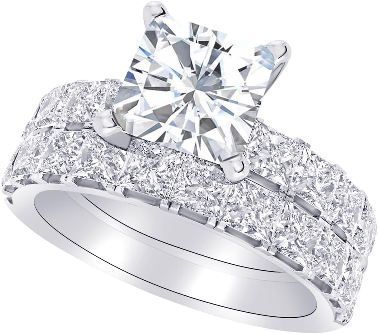 1-8 Carat (ctw) White Gold Princess Cut LAB GROWN Diamond Princess Allure Diamond Wedding Bridal Set (Color H-I Clarity VS1-VS2)