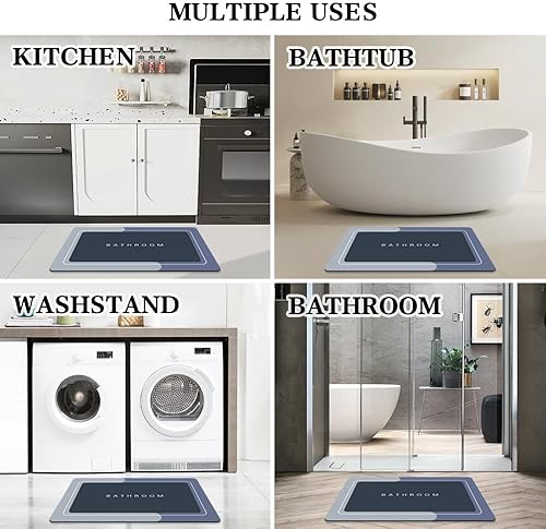 Miniatura 8 de Tapetes de baño de 20 x 32 pulgadas, tapete mágico modernizado de goma antideslizante de secado rápido, absorbente, alfombra de baño para ducha