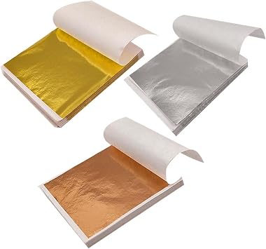 300 Pcs Gold Leaf Sheets, Gold Leaf, Gold Foil, Gold Paper for Crafts Resin Art DIY Projects Picture Frames Furniture Multi Artistic Decoration 10 x 10 cm Gold Leaf Kit Multicolour
